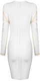 Foil-Printed Long-Sleeve White Bandage Mini Dress