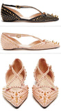 'Unia' Studded Leather Flats - Black or Pink