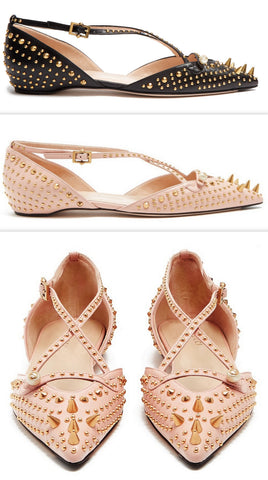 'Unia' Studded Leather Flats - Black or Pink