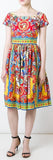 'Carretto' Print Cap-Sleeve Dress - DESIGNER INSPIRED FASHIONS