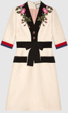 Floral-Embroidered Web-Trim Dress