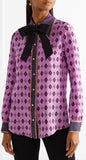 Bow-Embellished Printed Crepe de Chine Shirt