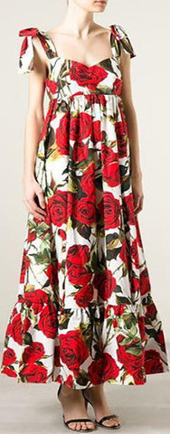Long Rose-Print Dress