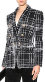 Double-Breasted Tweed Plaid Blazer