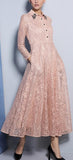 Embellished-Collar Lace Midi Dress - DESIGNER INSPIRED FASHIONS