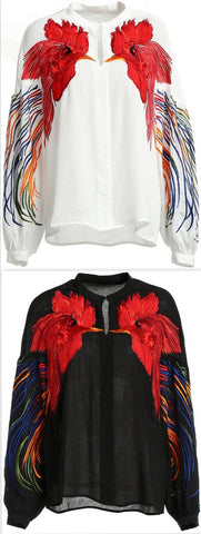 Embroidered Silk Blouse, White or Black - DESIGNER INSPIRED FASHIONS
