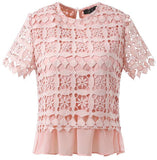 Macrame Frill-Hem Top & Skirt Set, Pink - DESIGNER INSPIRED FASHIONS