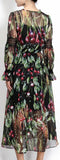 Black Vegetable-Printed Chiffon Midi Dress