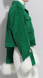Corduroy Jacket with Fur Cuffs - Green or Pink