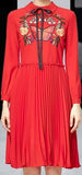 Embroidered Pleated Dress - Black or Red
