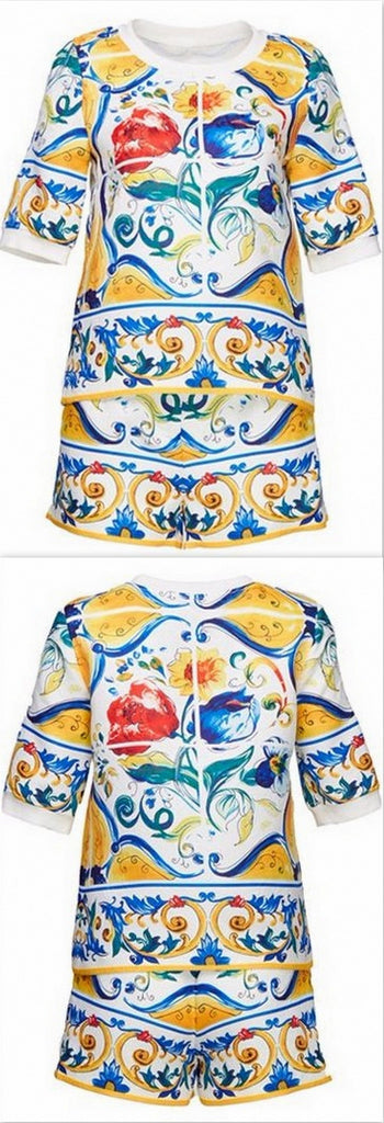 'Majolica' Print Top & Short Set - DESIGNER INSPIRED FASHIONS