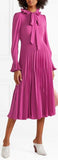 Reverse-Pleated Necktie Midi Dress, Magenta