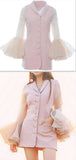 Pink Blazer with Long Flared Voile Sleeves