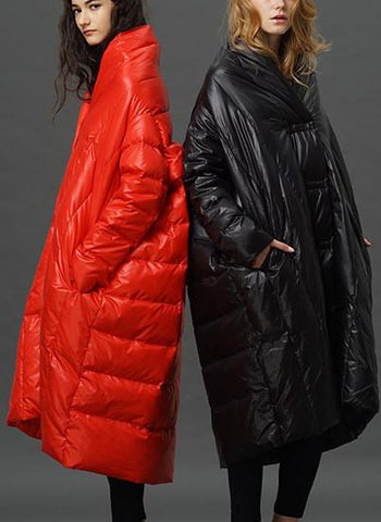 Boxy Paneled Down Coat In Red or Black - DESIGNER INSPIRED FASHIONS