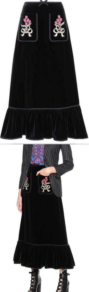 Embellished Velvet Skirt - DESIGNER INSPIRED FASHIONS