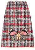Plaid Tweed Jacket & Butterfly-Embroidered Tweed Skirt Set