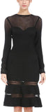 Mesh-Paneled Long-Sleeve Bandage Dress