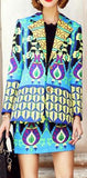 Multicolored Printed Blazer/Jacket & Skirt Set