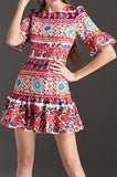 'Mambo' Printed Fluted Sleeve & Hem Mini Dress - DESIGNER INSPIRED FASHIONS