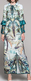 Printed Flared-Sleeve Maxi Dress