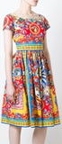 'Carretto' Print Cap-Sleeve Dress - DESIGNER INSPIRED FASHIONS