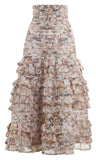 Multi Painted Heart Folds Bodice Top with Matching Midi Skirt