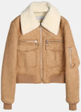 Wool-Collar Zip Bomber Jacket