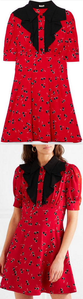 Printed Crepe de Chine Mini Dress