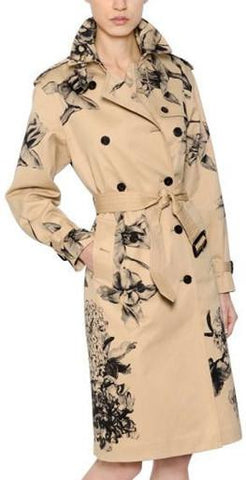 Black-Floral-Printed Trench Coat in Khaki - DESIGNER INSPIRED FASHIONS