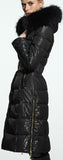 Belted Black Fur-Hooded Puffer Coat