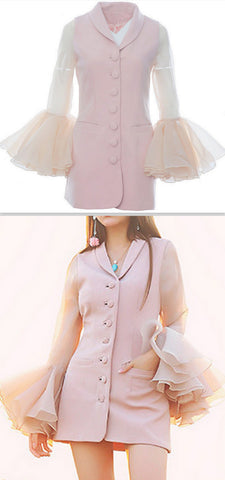 Pink Blazer with Long Flared Voile Sleeves