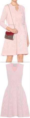 Flared Pointelle-Knit Dress, Pink