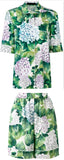 Hydrangea Print Silk Pajama Top & Short Set - DESIGNER INSPIRED FASHIONS