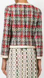 Plaid Tweed Jacket & Butterfly-Embroidered Tweed Skirt Set