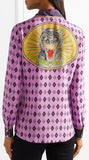Bow-Embellished Printed Crepe de Chine Shirt