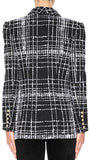 Double-Breasted Tweed Plaid Blazer