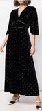 Flutter-Sleeve Studded Velvet V-Neck Dress