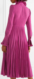 Reverse-Pleated Necktie Midi Dress, Magenta
