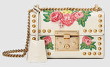 Padlock Embroidered Leather Shoulder Bag, White - DESIGNER INSPIRED FASHIONS