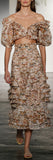 Multi Painted Heart Folds Bodice Top with Matching Midi Skirt