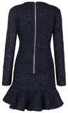 Black Lace-Up Tweed Skater Mini Dress