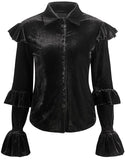 Black Ruffle Velvet Blouse