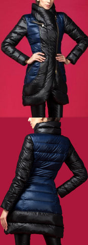 Bicolor Side-Zip Puffer Coat