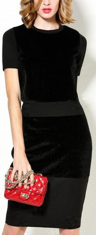 Black Faux Fur Knit Top & Skirt Set - DESIGNER INSPIRED FASHIONS