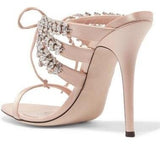 Satin Mule Sandals with Crystals - Nude, Fuchsia Pink, Black or Light Blue