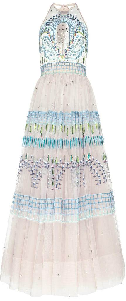 Maze-Embroidered Halter Gown