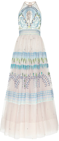 Maze-Embroidered Halter Gown