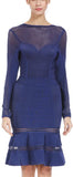Mesh-Paneled Long-Sleeve Bandage Dress