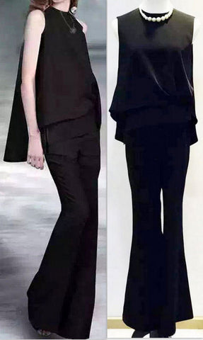 Asymmetric Top & Flared Pant Set-Black - DESIGNER INSPIRED FASHIONS