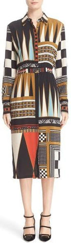 Backgammon Print Shirt-Dress - DESIGNER INSPIRED FASHIONS